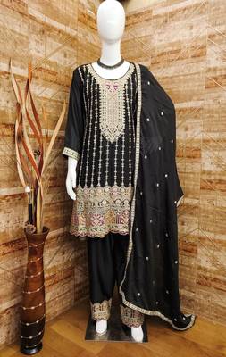 BLACK COLOR CHINON EMBROIDERED SALWAR KAMEEZ 3