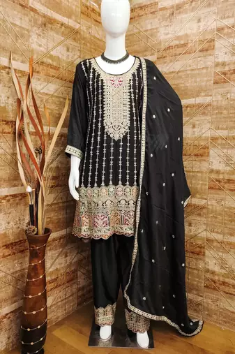 BLACK COLOR CHINON EMBROIDERED SALWAR KAMEEZ