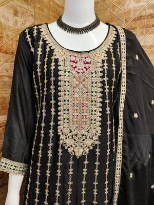 BLACK COLOR CHINON EMBROIDERED SALWAR KAMEEZ 4