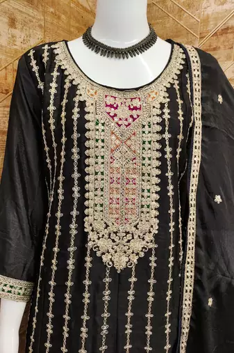 BLACK COLOR CHINON EMBROIDERED SALWAR KAMEEZ