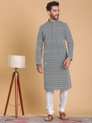 Tabard cotton full sleeve regular fit embroidry green kurta for men 1