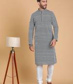 Tabard cotton full sleeve regular fit embroidry green kurta for men