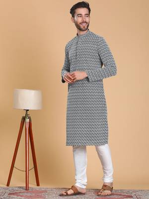 Tabard cotton full sleeve regular fit embroidry green kurta for men 2