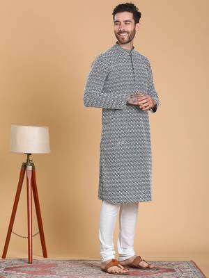 Tabard cotton full sleeve regular fit embroidry green kurta for men 3