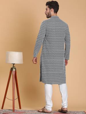 Tabard cotton full sleeve regular fit embroidry green kurta for men 4