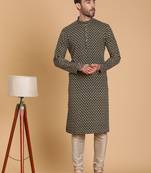 Tabard cotton full sleeves regular embroidry green kurta set for men