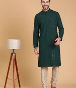 Tabard cotton full sleeves regular embroidry green kurta set for men