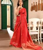 Red silk matka all body buti handwoven saree