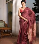 Dark mauve silk matka all body buti handwoven saree