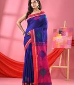 Deep blue cotton blend jacquard work handloom saree