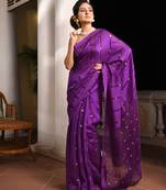 Violet silk matka all body guinea sequence handwoven saree