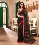 Black silk all body sequence work handwoven muslin saree