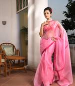 Baby pink silk all body sequence work handwoven muslin saree