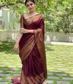 Maroon Woven Faux Kanjivaram Silk Saree With Blouse Piece