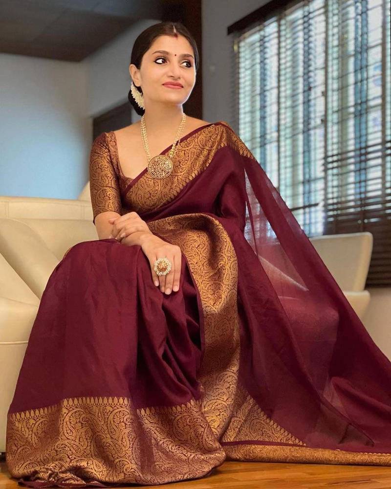 Maroon Woven Faux Kanjivaram Silk Saree With Blouse Piece