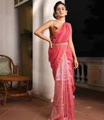 Fuchsia pink linen zari with pallu multi colour zari check tissue handwoven saree