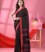 Black cotton kantha stitch handloom saree