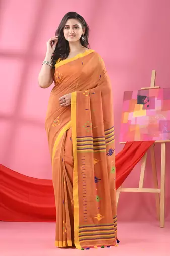 Rust cotton all body buti handloom saree