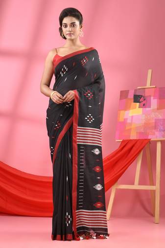 Black cotton all body buti handloom saree