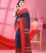 Dark blue cotton tie dye handloom saree