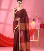 Maroon cotton all body plus buti handloom saree
