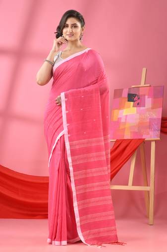 Light pink cotton all body buti handloom saree