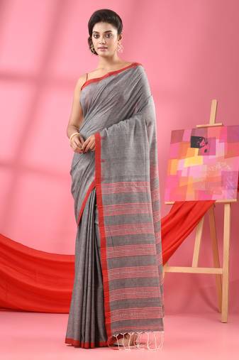 Grey cotton all body buti handloom saree