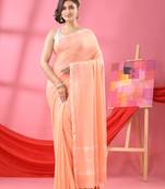 Light peach cotton jacquard border handloom saree