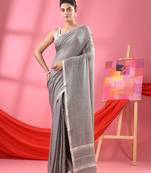 Grey cotton jacquard border handloom saree