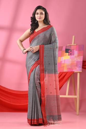 Grey cotton all body ball buti handloom saree