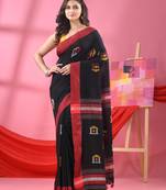 Black cotton all body hut motive handloom saree