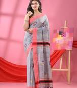 Silver grey cotton all body hut motive handloom saree