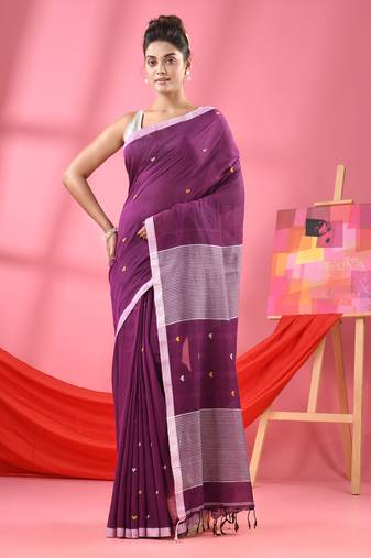 Purple cotton all body love buti handloom saree