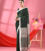 Bottle green cotton all body ball buti handloom saree