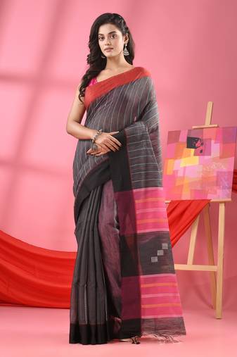 Grey cotton blend handloom saree