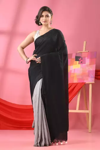 Black & silver cotton molmol handloom saree