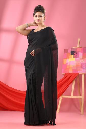Black cotton molmol handloom saree
