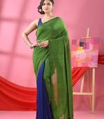 Green & blue cotton molmol handloom saree