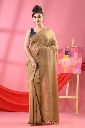 Chiku cotton molmol handloom saree