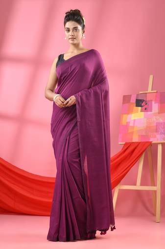 Purple cotton molmol handloom saree