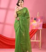 Light green cotton blend sequence handloom saree