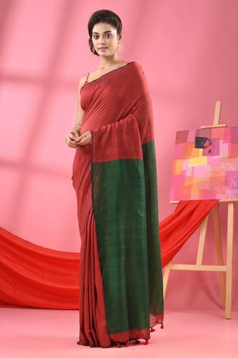 Red cotton molmol handloom saree