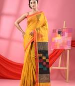 Sunglo yellow cotton blend handloom saree