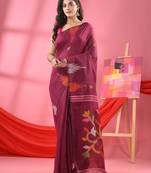 Magenta cotton blend jamdani saree