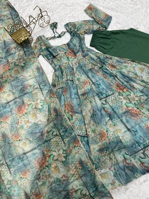 Pure Soft Organja Silk Fabric Fully Flair Kali Pattern And Canvas Patta Kurti, Dupatta, Pent 8