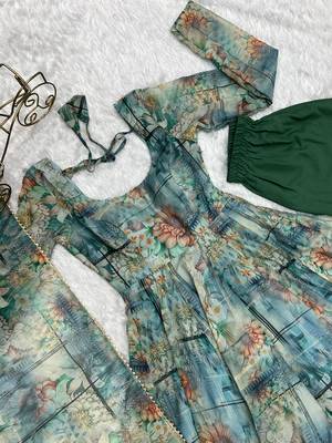 Pure Soft Organja Silk Fabric Fully Flair Kali Pattern And Canvas Patta Kurti, Dupatta, Pent 9