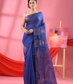 Bule Cotton Blend Handloom Saree Without Blouse