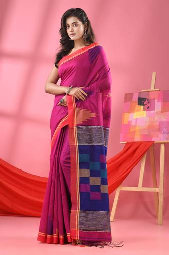 Fandango pink cotton blend handloom saree