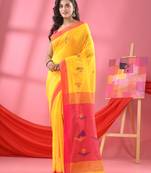 Light yellow cotton blend boat motive handloom saree