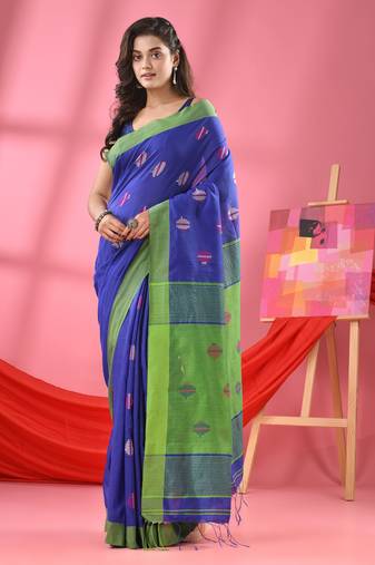 Blue cotton blend all body buti handloom saree